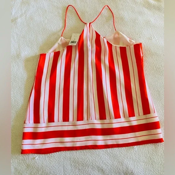 New Banana Republic Bright Reddish Orange with White Stripes Silk Tank w/ tags - Picture 3 of 7